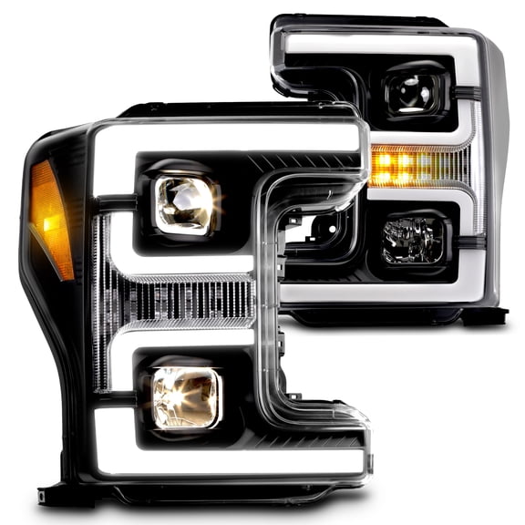 TRUE MODS Projector Optic Headlight Assembly Replacement for 2017-2019 Ford F250 F350 F450 F550 Super Duty w/OE Halogen Bulb [DOT] LED Sequential Turn Signal Custom Aftermarket Driver Passenger Lamp