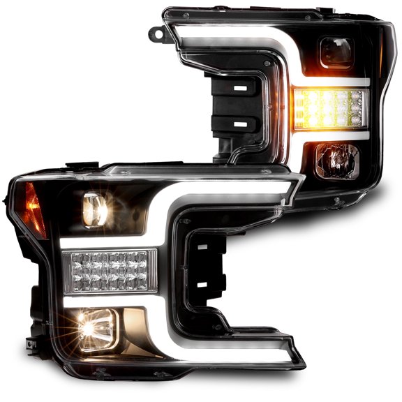 TRUE MODS Projector Optic Headlight Assembly Replacement for 2018-2020 Ford F150 w/ OE Halogen Bulb [DOT] LED Sequential Turn Signal Custom Aftermarket Driver Passenger High Low Beam Head Light Lamp