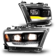 TRUE MODS Projector Optic Headlight Assembly Replacement for 2019-2024 Dodge Ram 1500 w/OE Halogen Bulb [DOT] LED Sequential Turn Signal Custom Aftermarket Driver Passenger High Low Beam Headlamp Set