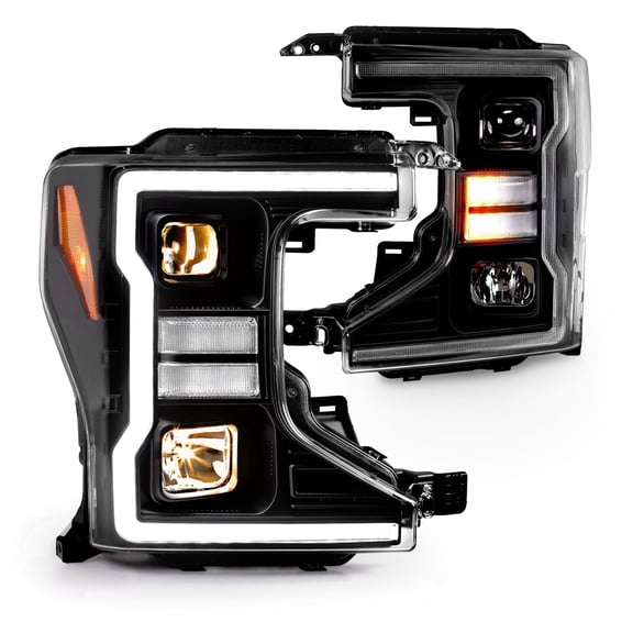 TRUE MODS Projector Optic Headlight Assembly Replacement for 2020-2022 Ford F250 F350 F450 Super Duty w/OE Halogen Bulb [DOT] LED Sequential Turn Signal Custom Aftermarket Driver Passenger Head Light