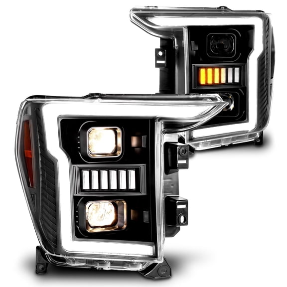 TRUE MODS Projector Optic Headlight Assembly Replacement for 2021-2023 Ford F150 w/ OE Halogen Bulb [DOT] LED Sequential Turn Signal Custom Aftermarket Driver Passenger High Low Beam Head Light Lamp