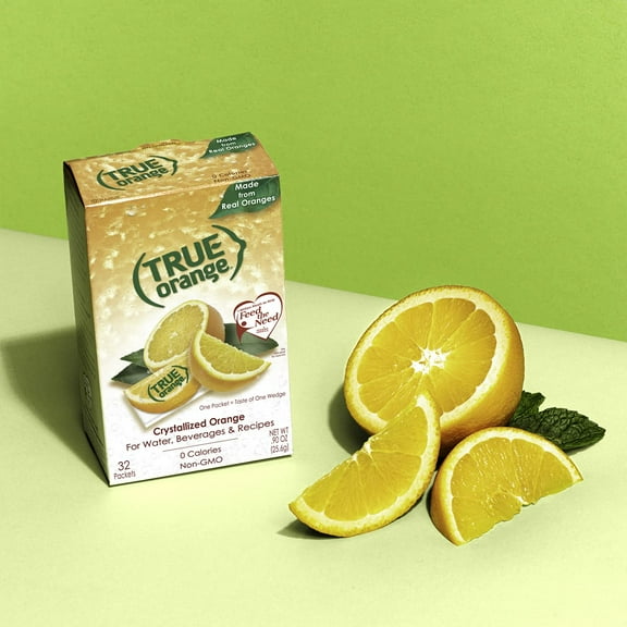 TRUE ORANGE Water Enhancer (32 Packets) | Zero Calorie Water Flavoring | For Water, Bottled Water, Iced Tea & Recipes | Water Flavor Packets Made with Real Oranges