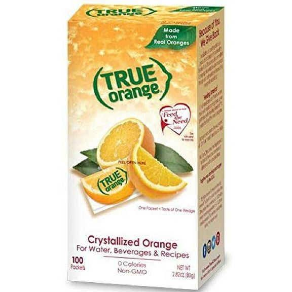 TRUE ORANGE Water Enhancer, Bulk Dispenser Pack (100 Packets) | Zero Calorie Water Flavoring | For Water, Bottled Water, Iced Tea & Recipes | Water Flavor Packets Made with Real Oranges