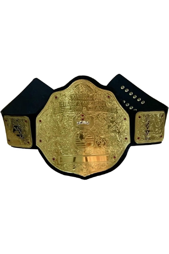 TRUE SAGA - Big Gold Wrestling Title Belt Class One Replica - Adult Waist Size Up to 46" - 2mm Metal Leather Strap