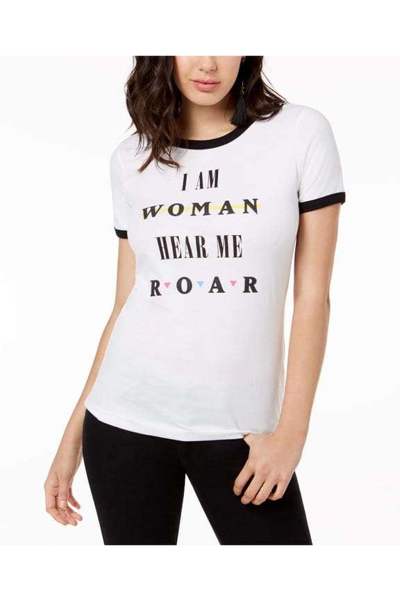 $34 Womens New 1302 White I Am Woman Cotton Graphic T-Shirt M B+B