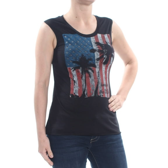 TRUE VINTAGE Womens Black Flag Graphic Sleeveless Crew Neck Tank Top  Size: XS