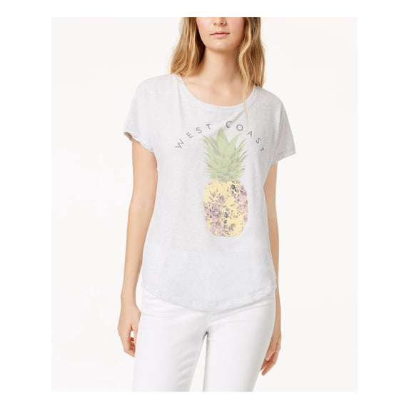 TRUE VINTAGE Womens Gray Pineapple Graphic Short Sleeve T-Shirt Top M