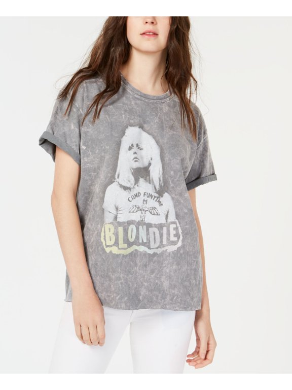 Womens Gray Printed Short Sleeve Crew Neck T-Shirt Size: M