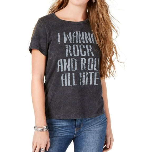 TRUE VINTAGE Womens Gray Rock And Roll All Nite Graphic P Short Sleeve Crew Neck T-Shirt Top  Size: XS