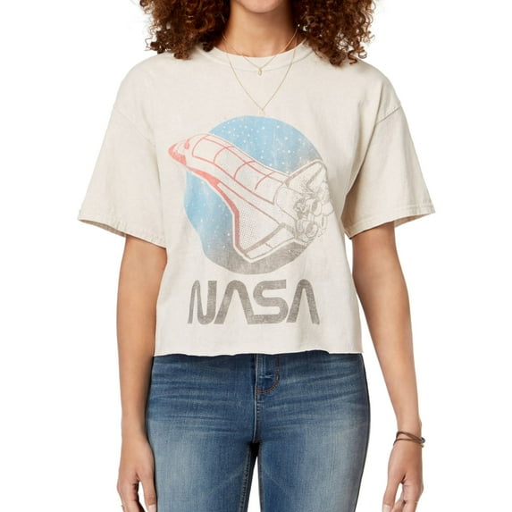 True Vintage Womens Nasa Crop Graphic T-Shirt, Beige, Medium