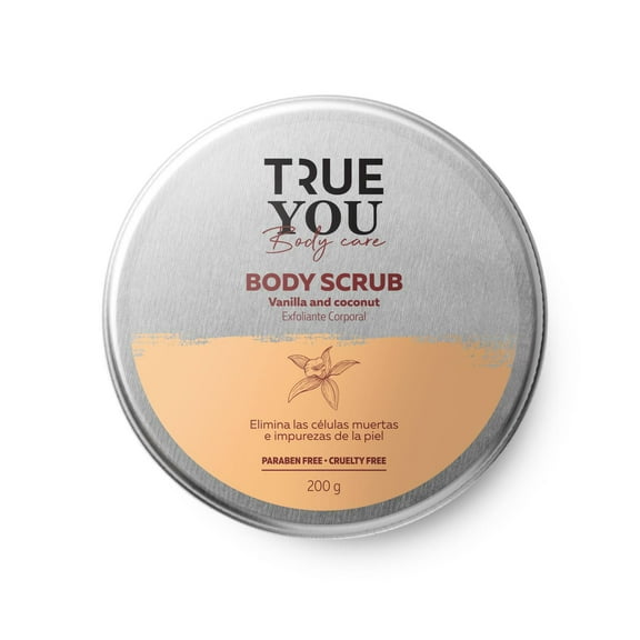 TRUE YOU Sugar Scrub Vanilla and Coconut Exfoliant body scrub with Collagen and Vitamins A and E 6.76 oz