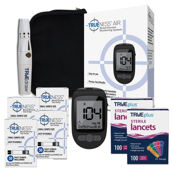 TRUENESS AIR Blood Glucose Meter Kit, 200 Test Strips, 200 Lancets, Lancing Device