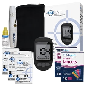 TRUENESS Blood Glucose Meter Kit, 200 Test Strips, 200 Lancets, Lancing Device, Control Solution