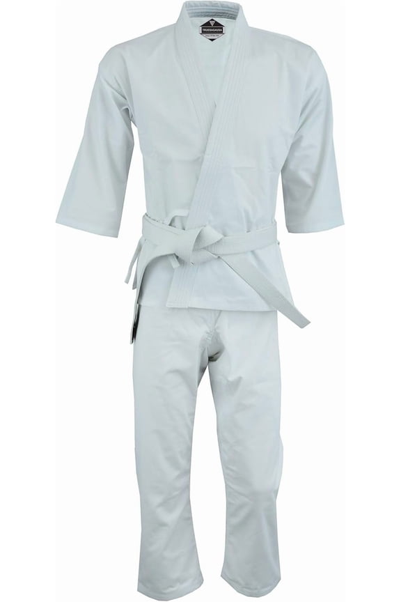 - Regular Light Weight Karate Open Coat Uniform 8 Oz Cotton Poly White Belt Included
