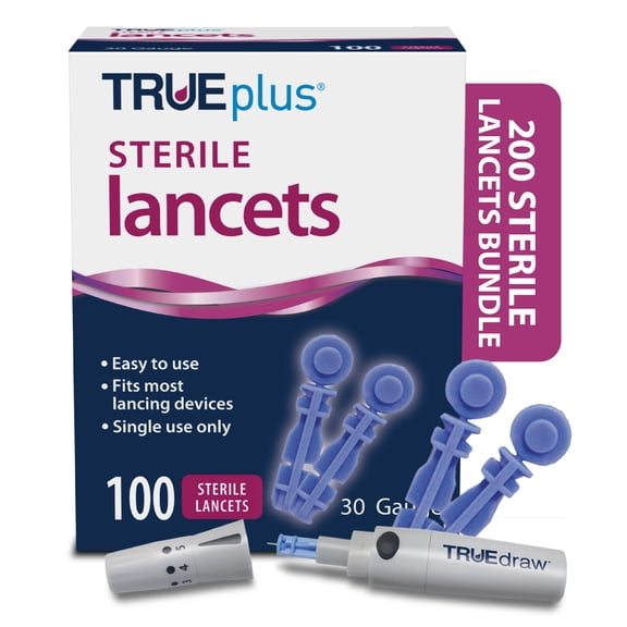 TRUEdraw® Lancing Device + 2 x 100ct 30g TRUEplus® Lancets + TRUEplus® Log Book