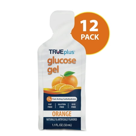 TRUEplus Glucose Gel Pouch, 15g Fast-Acting Carbohydrates, Orange Flavor, 12 Pack