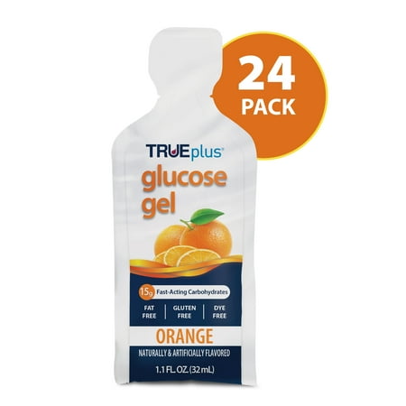 TRUEplus Glucose Gel Pouch, 15g Fast-Acting Carbohydrates, Orange Flavor, 24 Pack