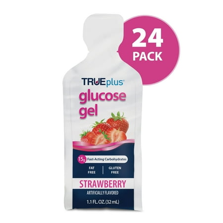 TRUEplus Glucose Gel Pouch, 15g Fast-Acting Carbohydrates, Strawberry Flavor, 24 Pack