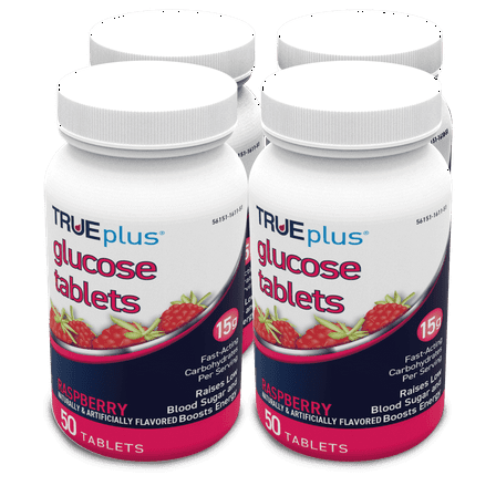 TRUEplus® Glucose Tablets, Raspberry Flavor - 50ct Bottle (4 Bottles)