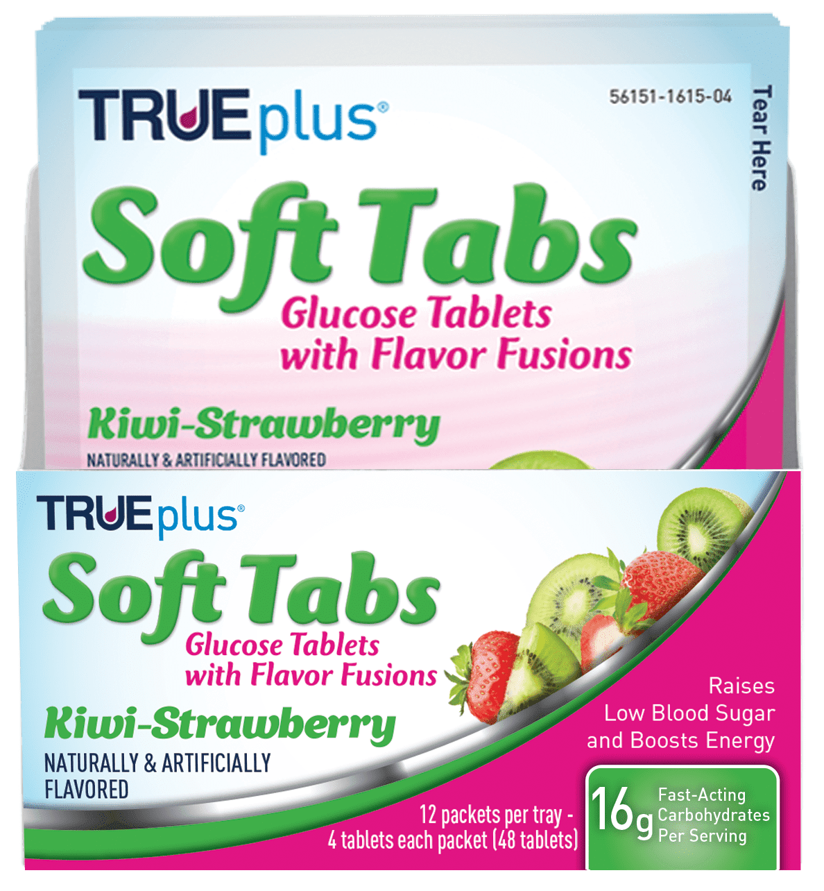 TRUEplus Soft Tabs Glucose Tablets 12 Packs 48 tabs (Kiwi-Strawberry)