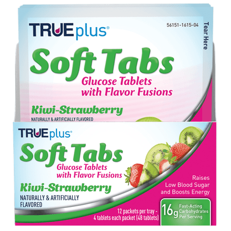 TRUEplus® Soft Tabs Glucose Tablets – 12 Packs – 48 tabs (Kiwi-Strawberry)