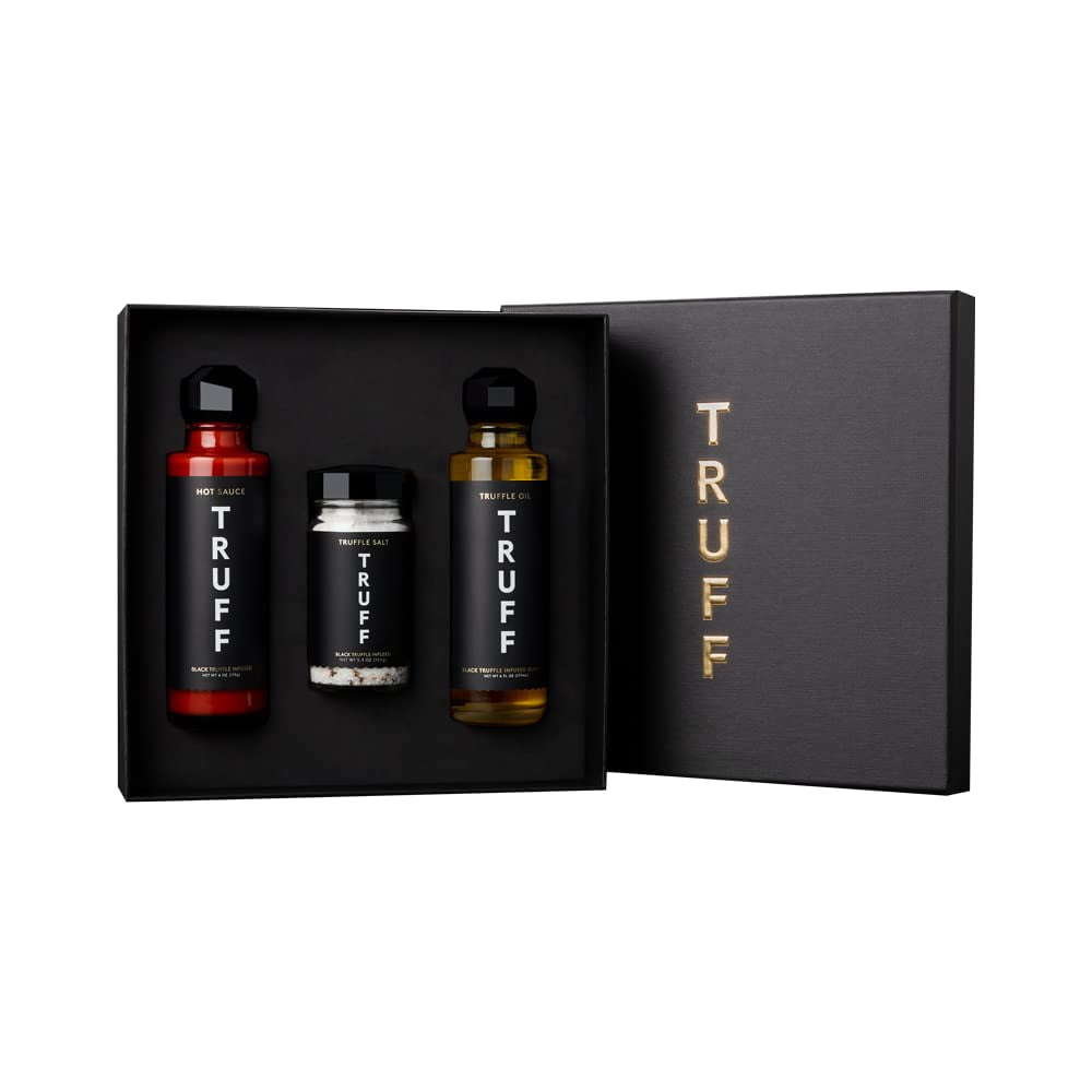 TRUFF Starter Pack, Includes Black Truffle Hot Sauce (6 oz.), Black Truffle Oil (6 oz.), and Black Truffle Sea Salt (5.3 oz.)