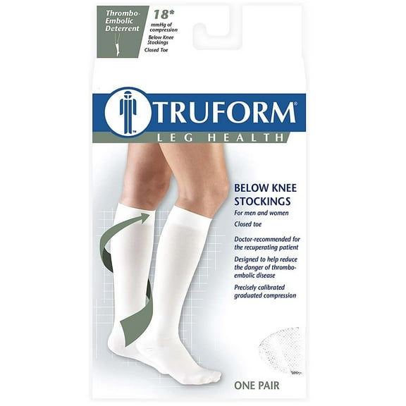 Truform Surgical Stockings, 18 mmHg Compression for Men and Women, Knee High Length, Closed Toe, White - Medium