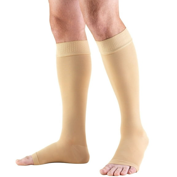 TRUFORM Unisex Open Toe Below Knee Stockings Dot Band 20-30mmHg (Beige) -Large