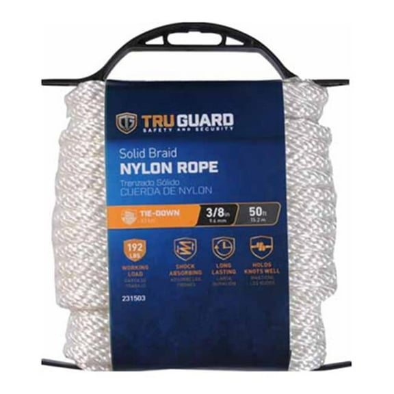 TRUGUARD Nylon Rope, Smooth Braided, White, 3/8-In. x 50-Ft.