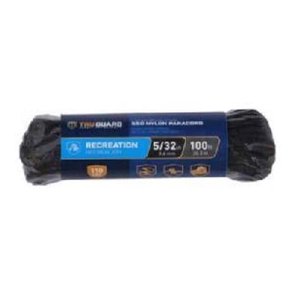 TRUGUARD Para Cord 550 Nylon Rope, Black, 5/32-In. x 100-Ft.