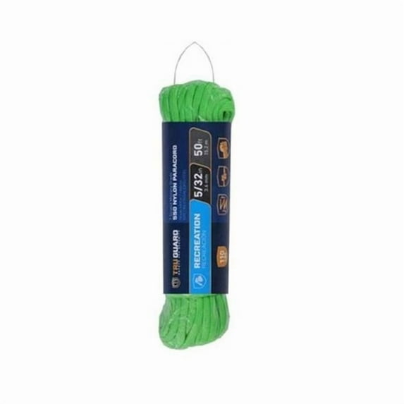 TRUGUARD Paracord 550 Nylon Rope, Green, 5/32-In. x 50-Ft.