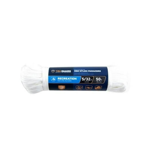 TRUGUARD Paracord 550 Nylon Rope, White, 5/32-In. x 50-Ft.
