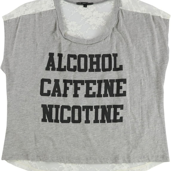 TRULY MADLY DEEPLY Womens Alcohol Caffeine Graphic T-Shirt, Grey, Small