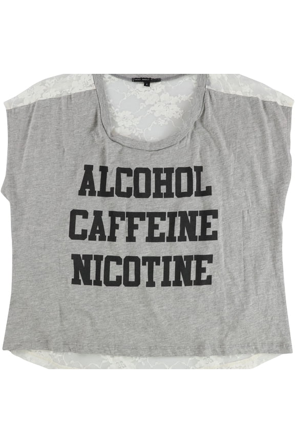 Womens Alcohol Caffeine Graphic T-Shirt, Grey, Small