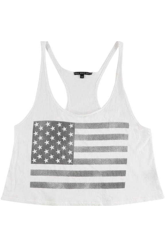 Womens American Flag Racerback Tank Top, White, Small