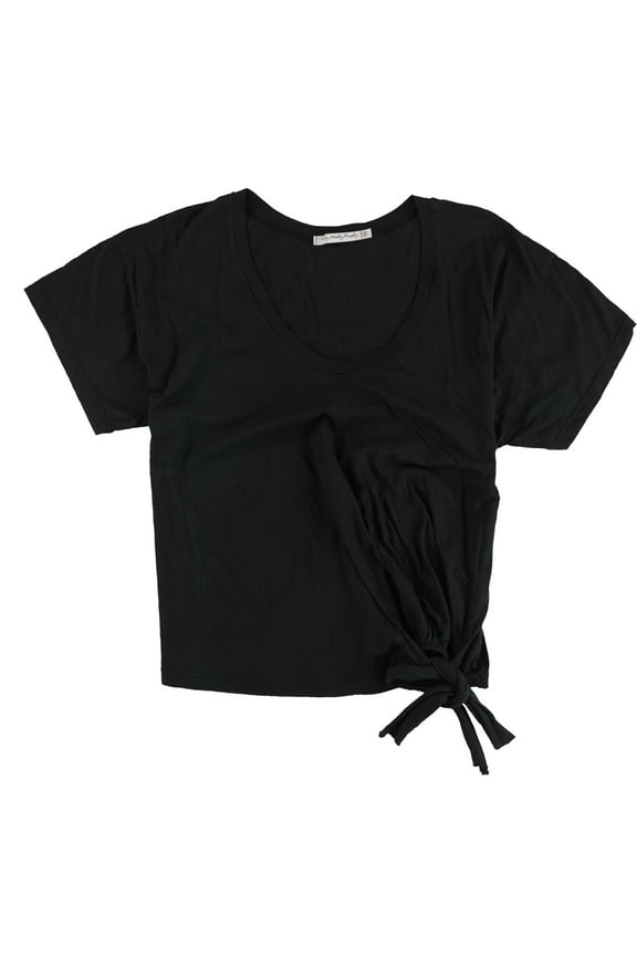 Womens Side Tie Basic T-Shirt, Black, Medium