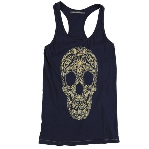 TRULY MADLY DEEPLY Womens Skull Racerback Tank Top, Blue, Small