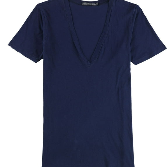 TRULY MADLY DEEPLY Womens Solid Deep V-neck Basic T-Shirt, Blue, Medium