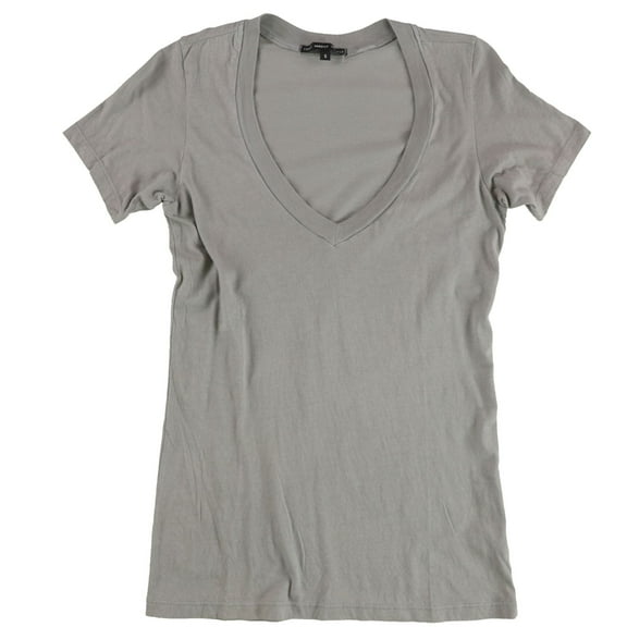 TRULY MADLY DEEPLY Womens Solid Deep V-neck Basic T-Shirt, Grey, Small