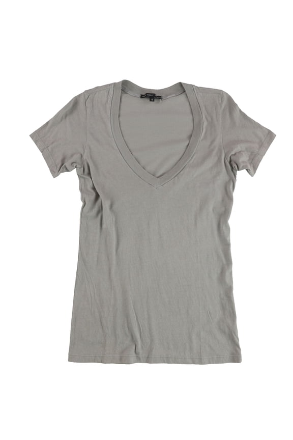 Womens Solid Deep V-neck Basic T-Shirt, Grey, Small