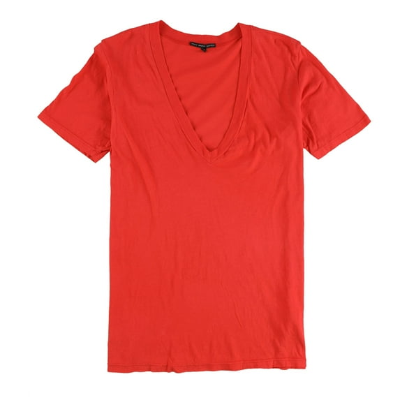 TRULY MADLY DEEPLY Womens Solid Deep V-neck Basic T-Shirt, Red, Small