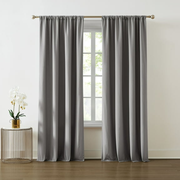 Truly Soft Everyday 100% Microfiber Polyester Grey 2-Piece 50x96 Window Curtains with Rod Pocket, Solid Casual themed, Adult Bedding, OEKO-TEX Certified