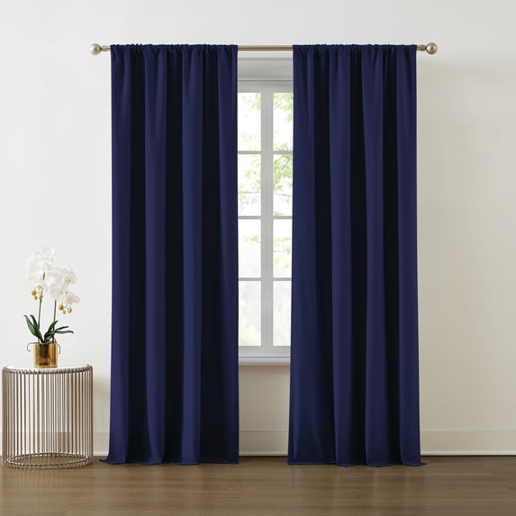 Truly Soft Everyday 100% Microfiber Polyester Navy 2-Piece 50x84 Window Curtains with Rod Pocket, Solid Casual themed, Adult Bedding, OEKO-TEX Certified