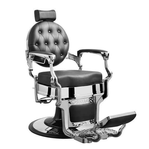TRUMAN Vintage Barber Chair, Reclining Heavy Duty Barber Chair, Black Seat Chrome Frame
