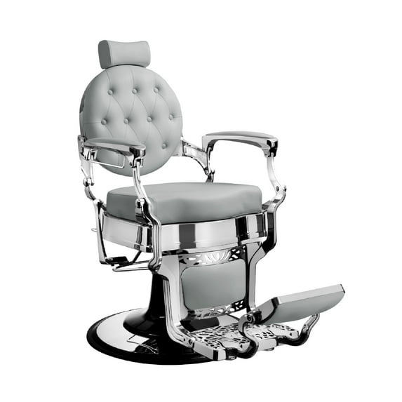 TRUMAN Vintage Barber Chair, Reclining Heavy Duty Barber Chair, Grey Seat Chrome Frame
