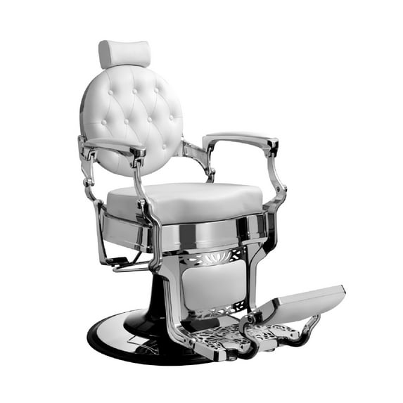 TRUMAN Vintage Barber Chair, Reclining Heavy Duty Barber Chair, White Seat Chrome Frame