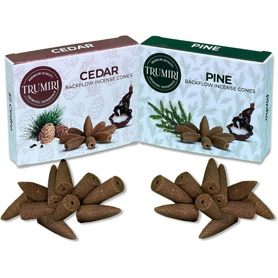 TRUMIRI Backflow Incense Cones - Combo Pack of 20 Incense Cones Waterfall - 10 Cedar + 10 Pine - Incense Backflow Cones - Waterfall Incense Cones - Incense Waterfall Cones