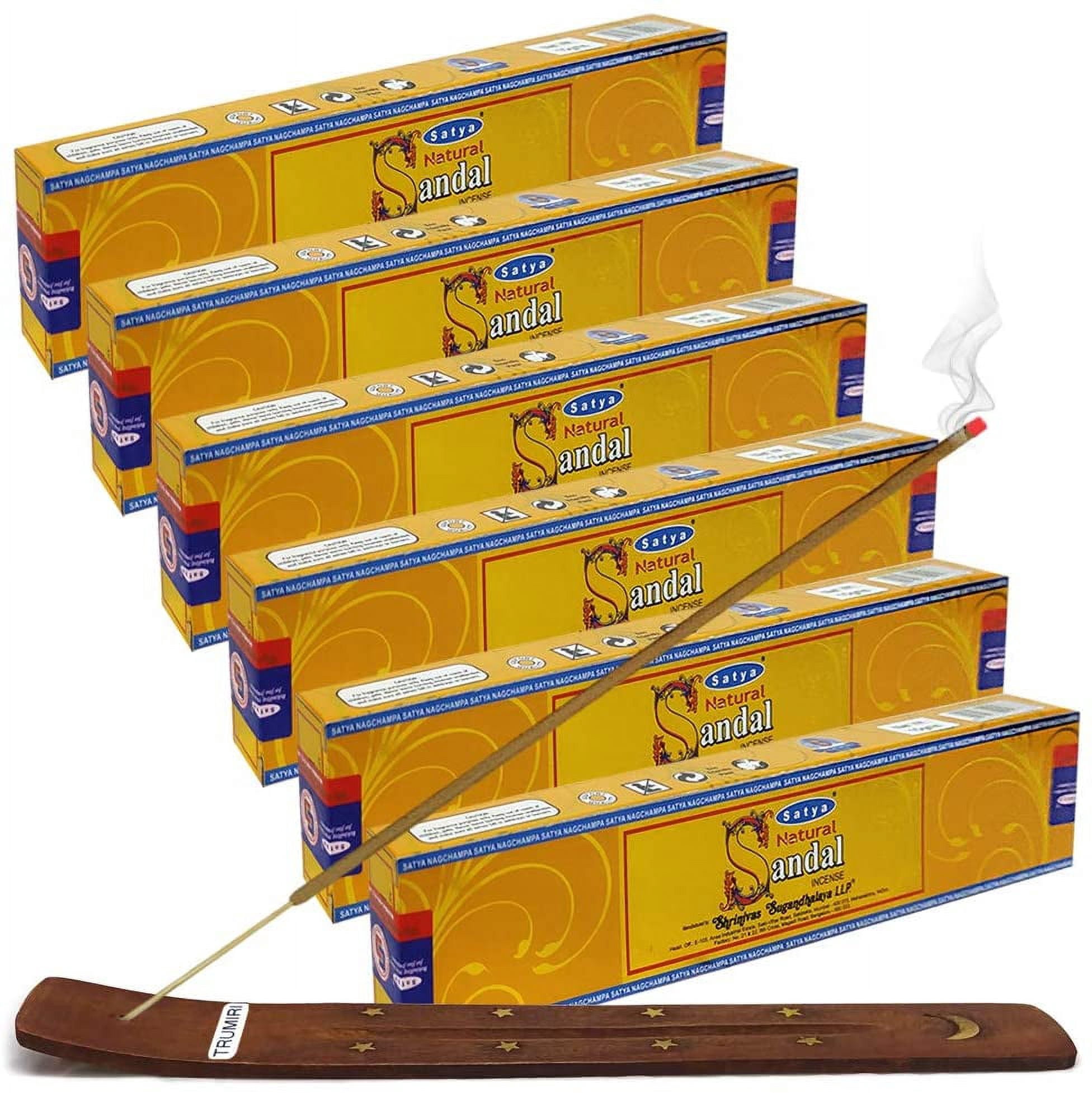 TRUMIRI Incense Stick Holder Bundle with Satya Natural Sandal 15g Incense Sticks - Pack of 6 (Approx 90 Sticks)