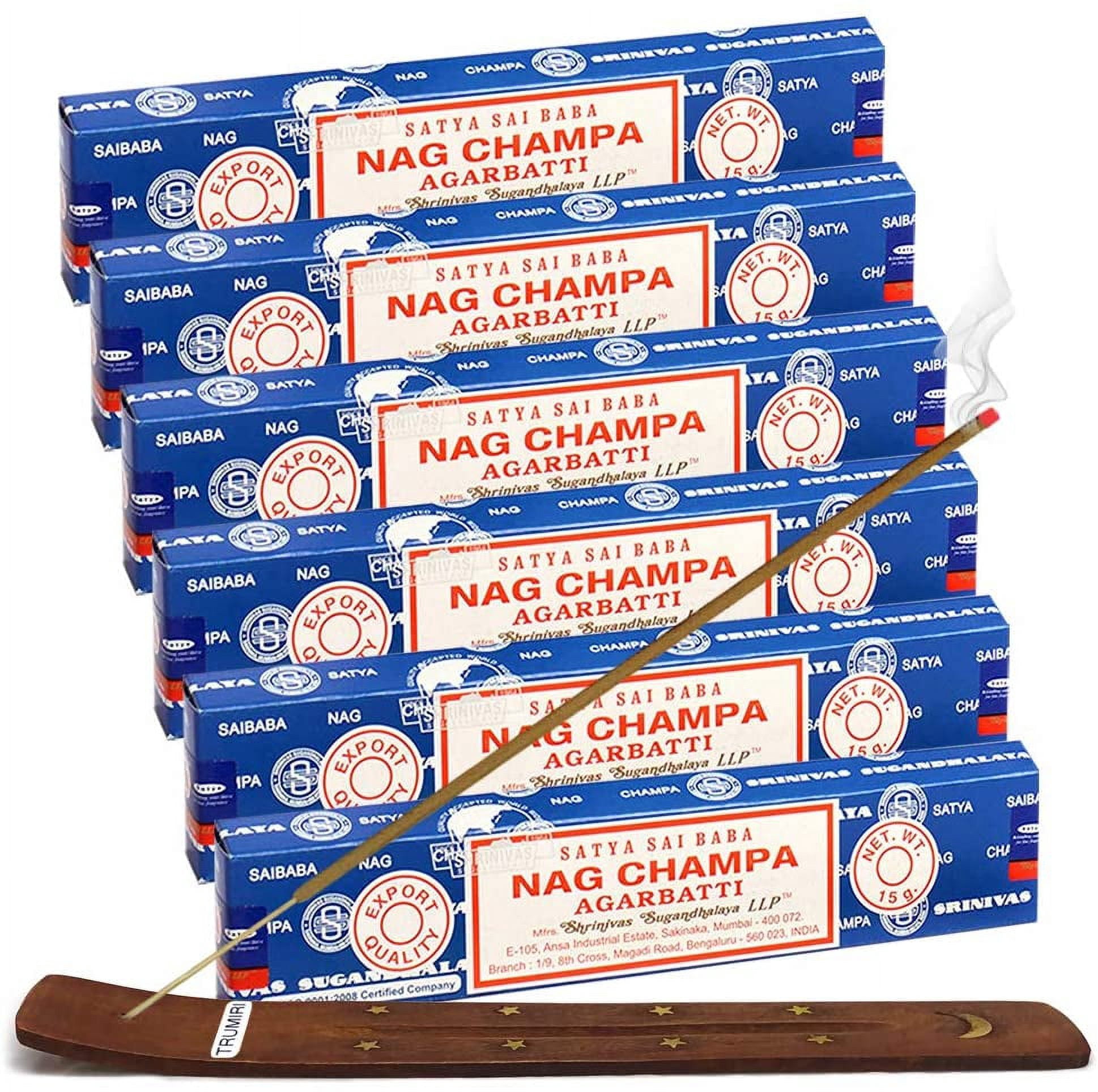 TRUMIRI Incense Stick Holder Bundle with Satya Sai Baba Nagchampa 15g Incense Sticks - Pack of 6 (Approx 90 Sticks)