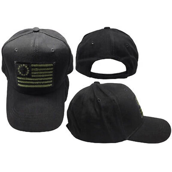 TRUMP 2024 Olive Green Black Betsy Ross Flag Patch Black Cotton Cap Hat